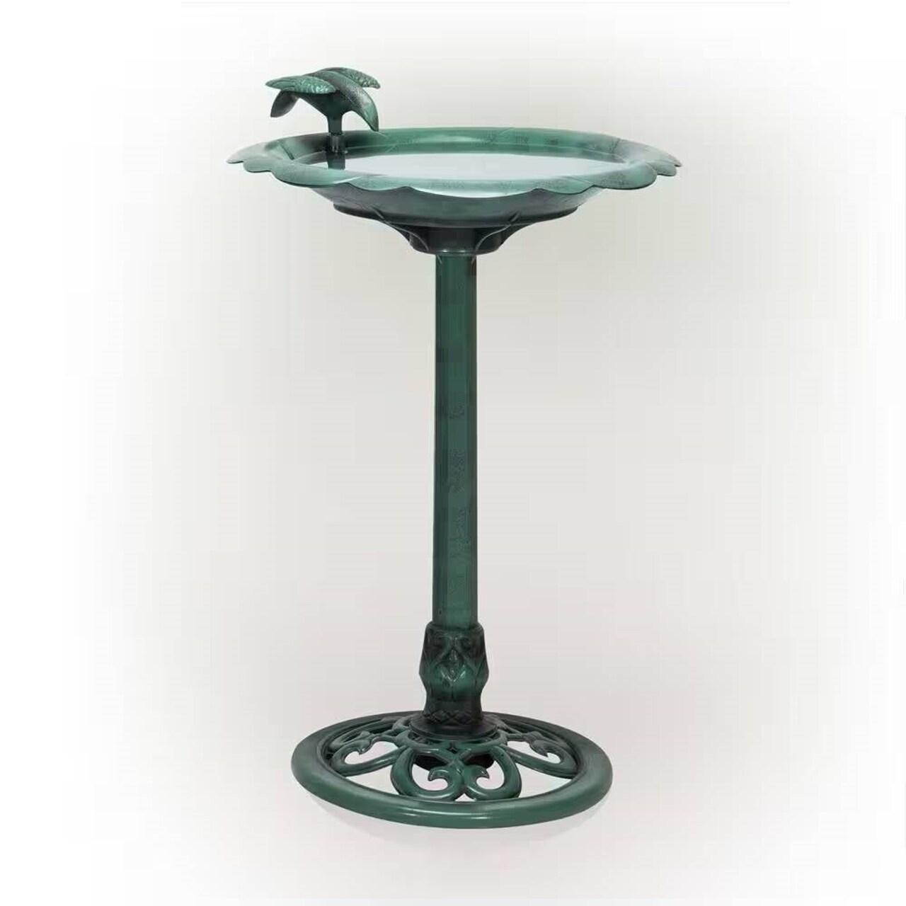 Freestanding Polypropylene Bird Bath in Dark Green Shallow Basin Design for Small Birds